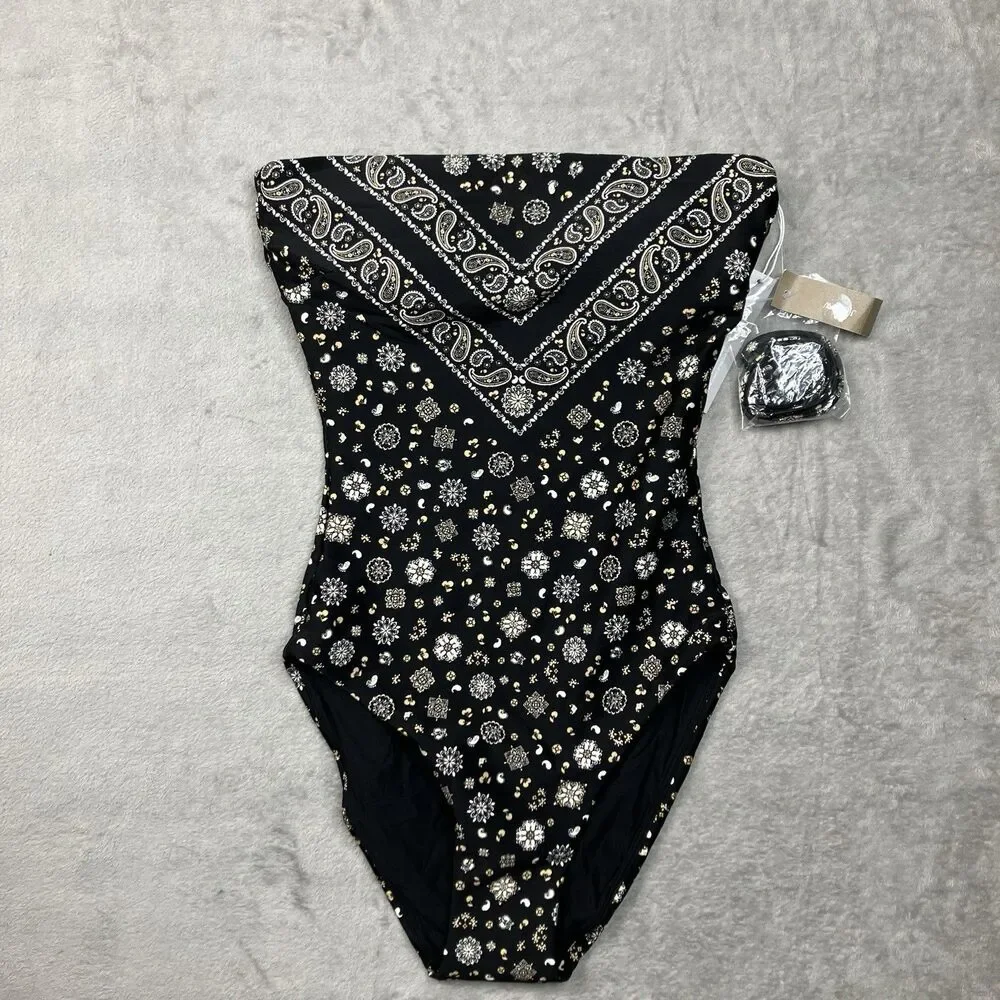 J Crew Classic Sculpt Gemma One Piece Swimsuit 6 Black Bandana Convertible CS577